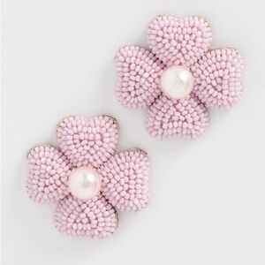 Deepa Gurnani Flower Earrings of Pink Beads and Pearl Center. Brand new!
